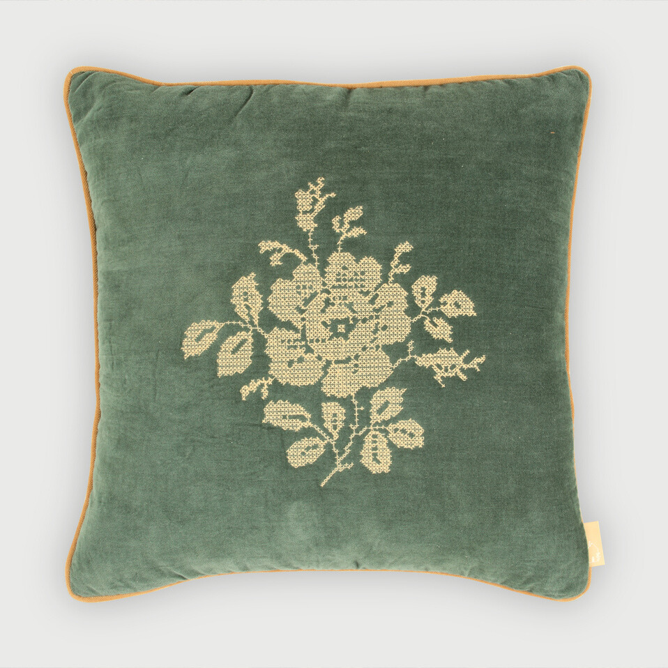 Camellia Eucalyptus Cross Stitch Cushion Cover
