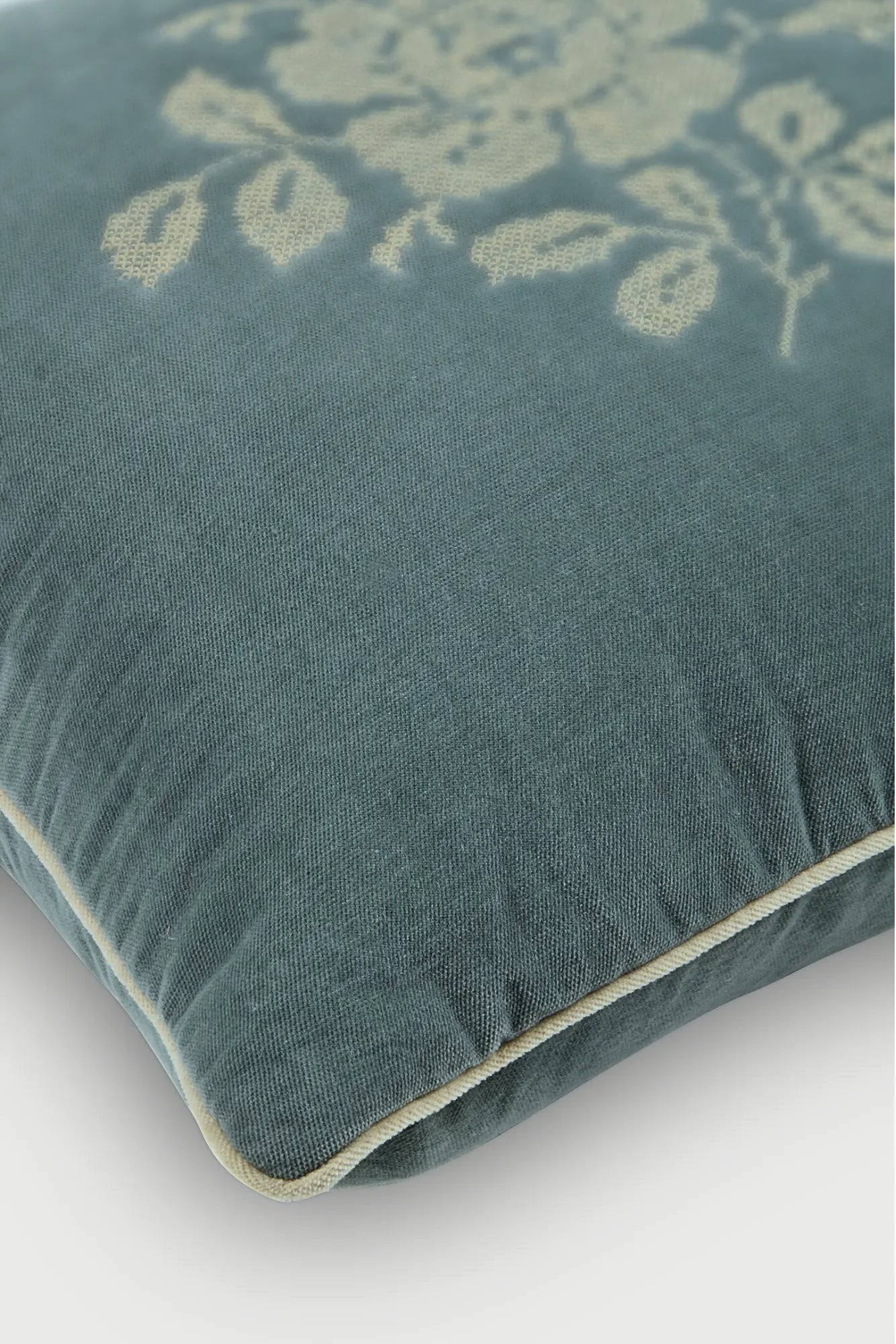 Camellia Teal Cross Stitch Cushion Cover SanctuaryLiving