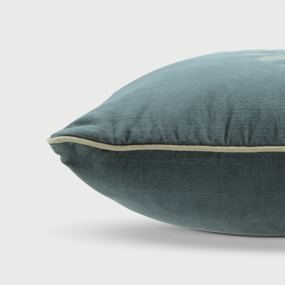 Camellia Teal Cross Stitch Cushion Cover