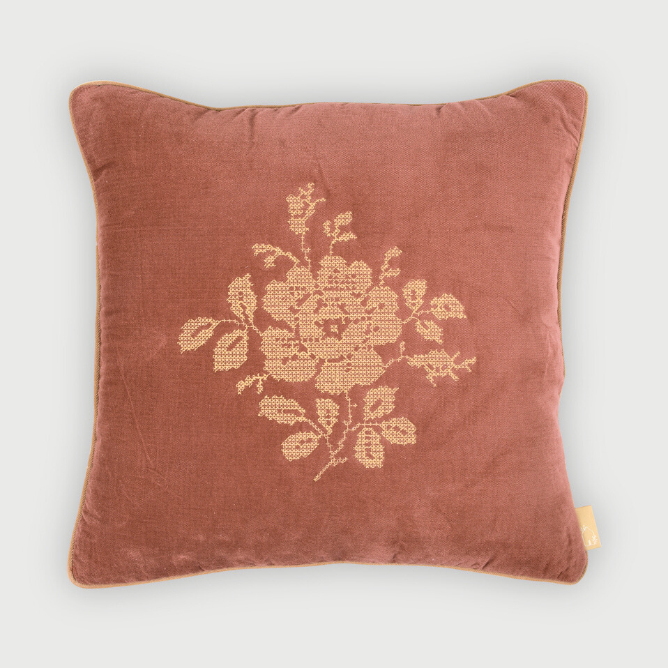 Camellia Rhubarb Cross Stitch Cushion Cover
