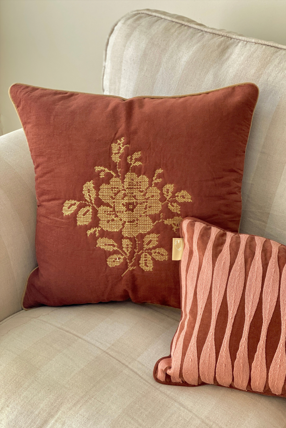 Camellia Rhubarb Cross Stitch Cushion Cover