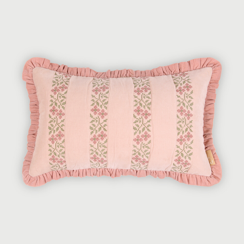 Heather Baby Pink Cross Stitch Oblong Cushion Cover