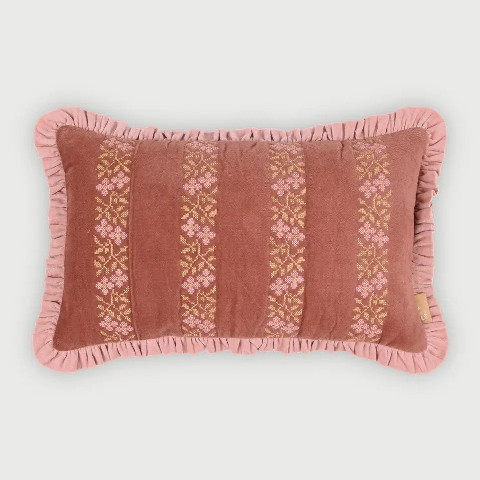Heather Rhubarb Cross Stitch Oblong Cushion Cover SanctuaryLiving