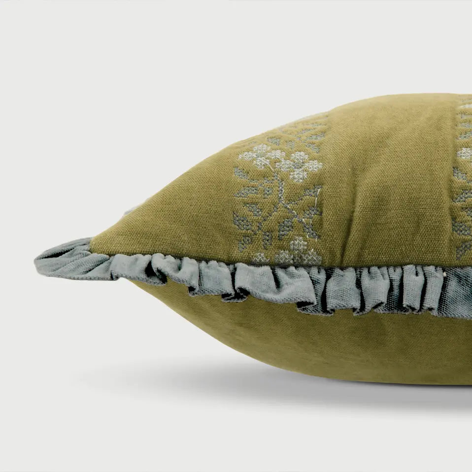 Heather Olive Cross Stitch Oblong Cushion Cover SanctuaryLiving