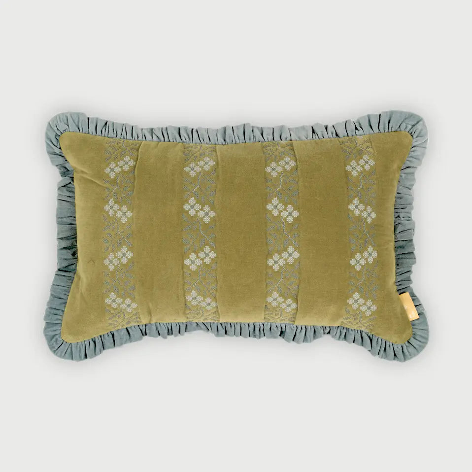 Heather Olive Cross Stitch Oblong Cushion Cover SanctuaryLiving