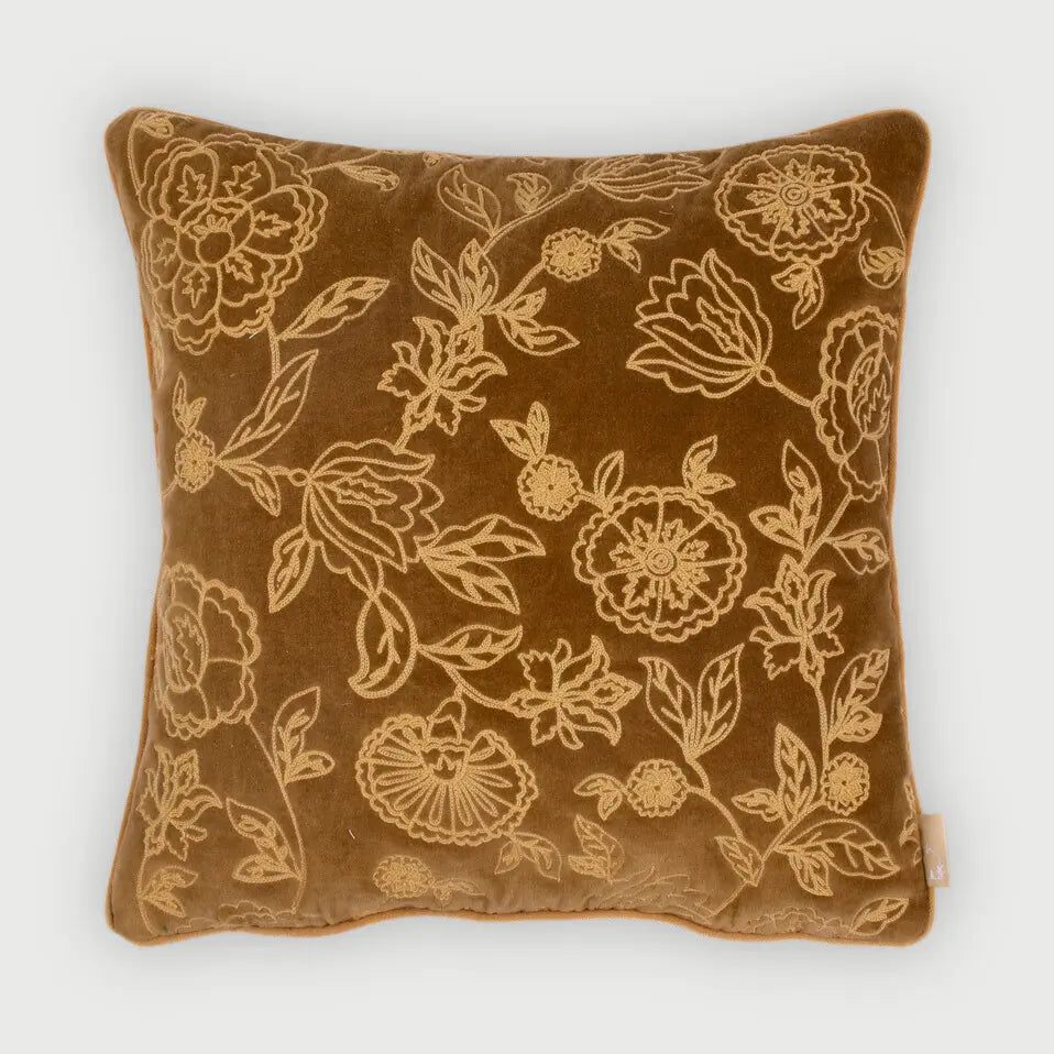 Rosabelle Chintz Tan Brown Cushion Cover SanctuaryLiving