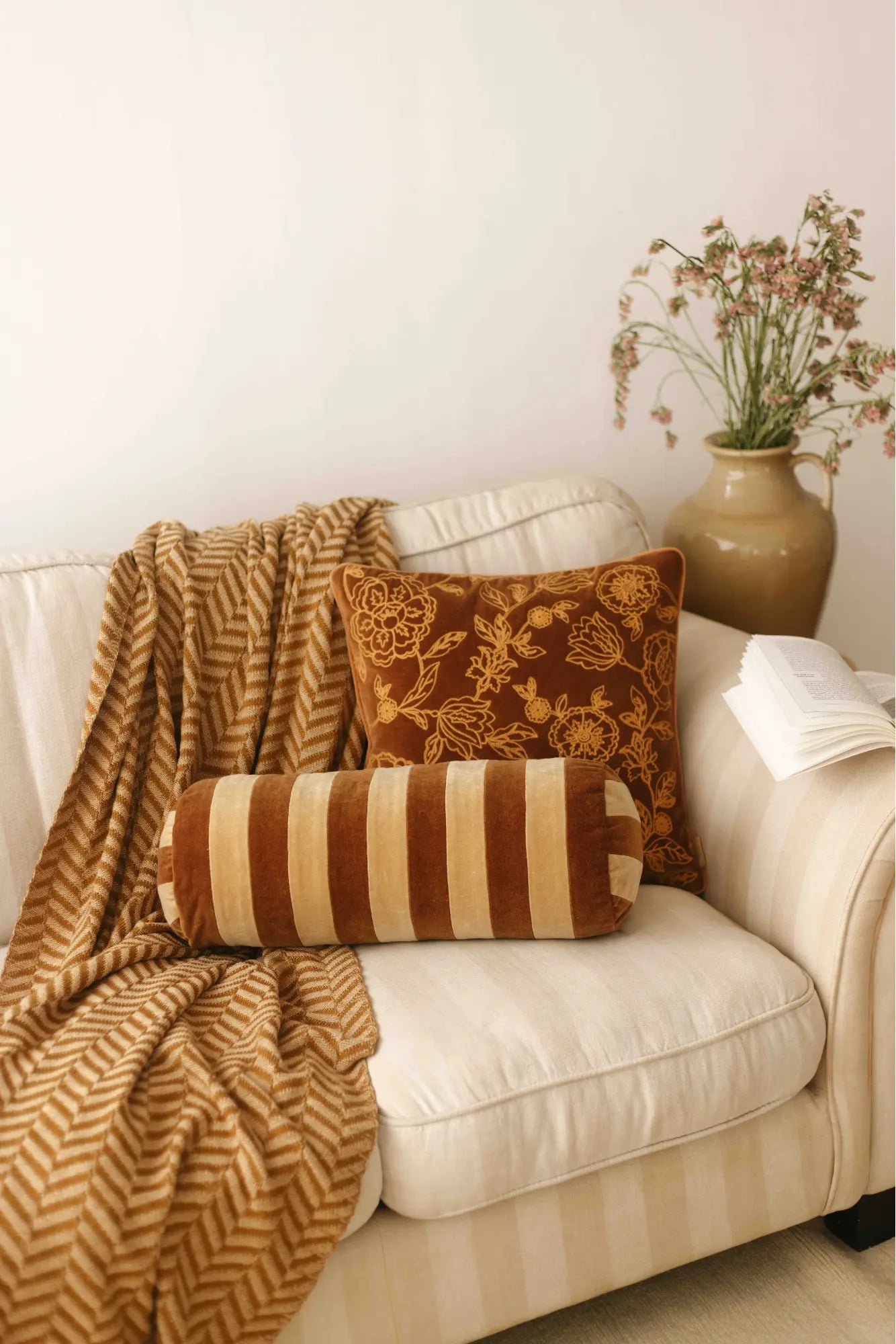 Rosabelle Chintz Tan Brown Cushion Cover SanctuaryLiving
