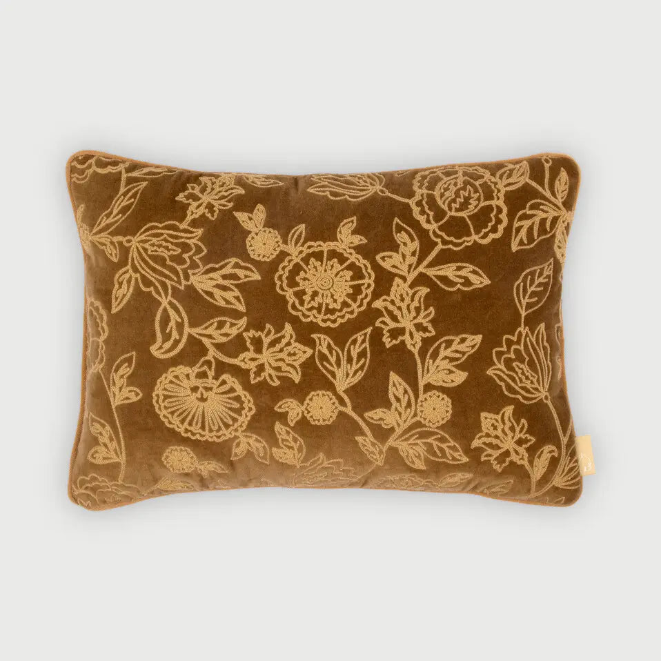 Rosabelle Chintz Tan Brown Oblong Cushion Cover SanctuaryLiving
