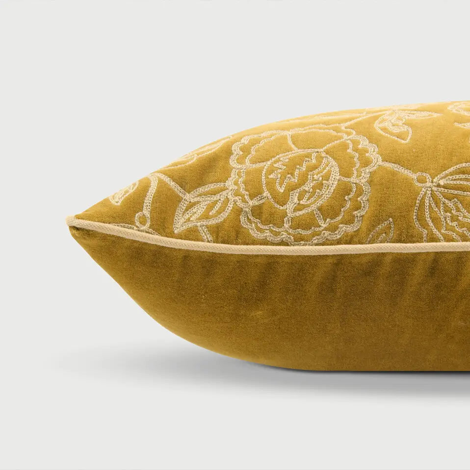 Rosabelle Chintz Deep Ochre Lumbar Cushion Cover SanctuaryLiving