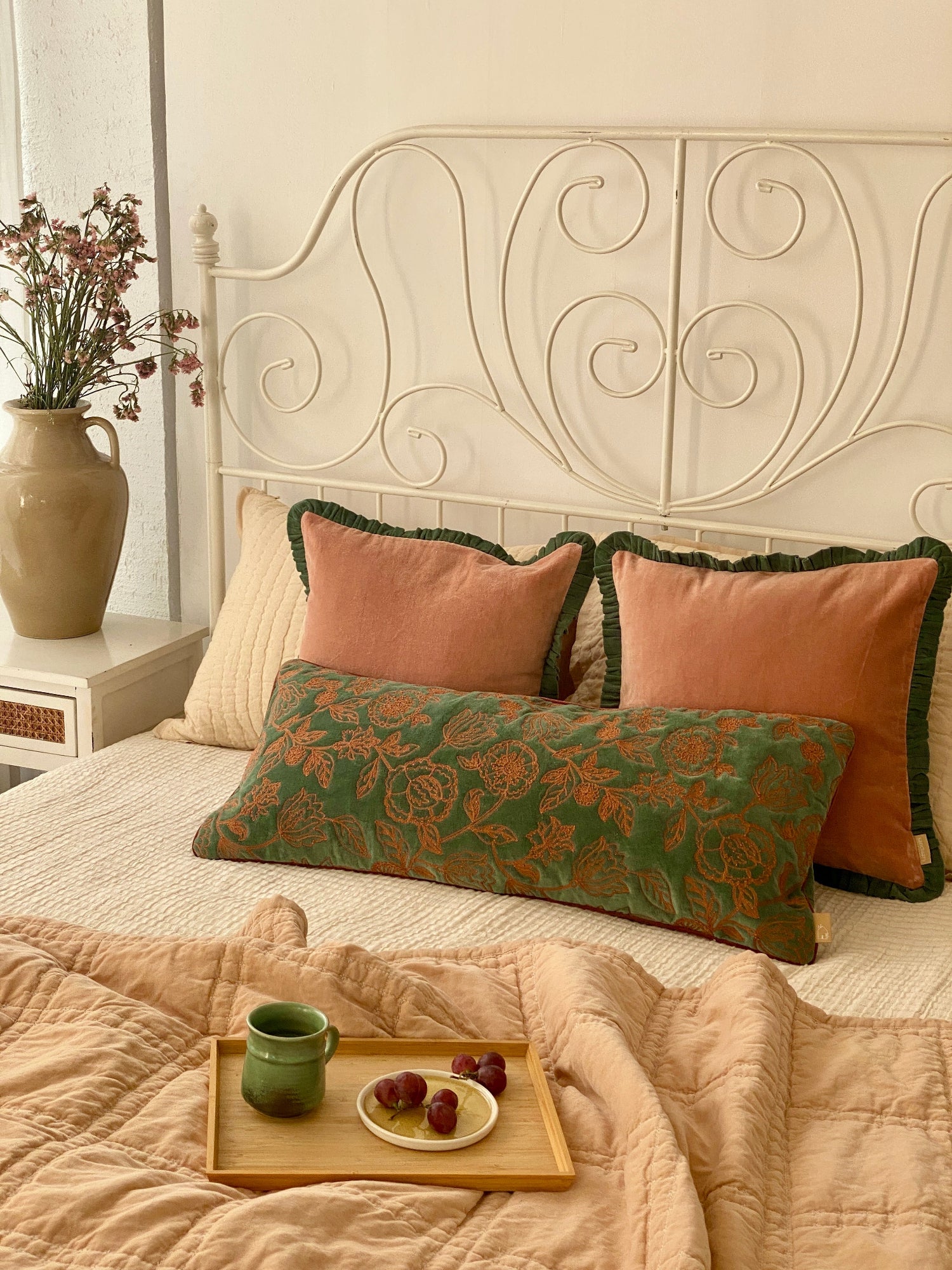 Rosabelle Chintz Eucalyptus Lumbar Cushion Cover