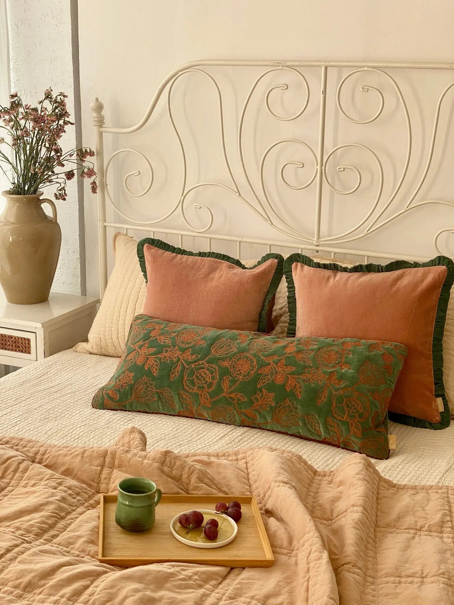 Rosabelle Chintz Eucalyptus Lumbar Cushion Cover SanctuaryLiving