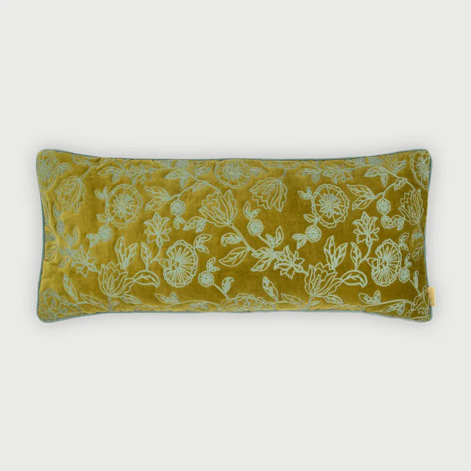 Rosabelle Chintz Olive Lumbar Cushion Cover SanctuaryLiving