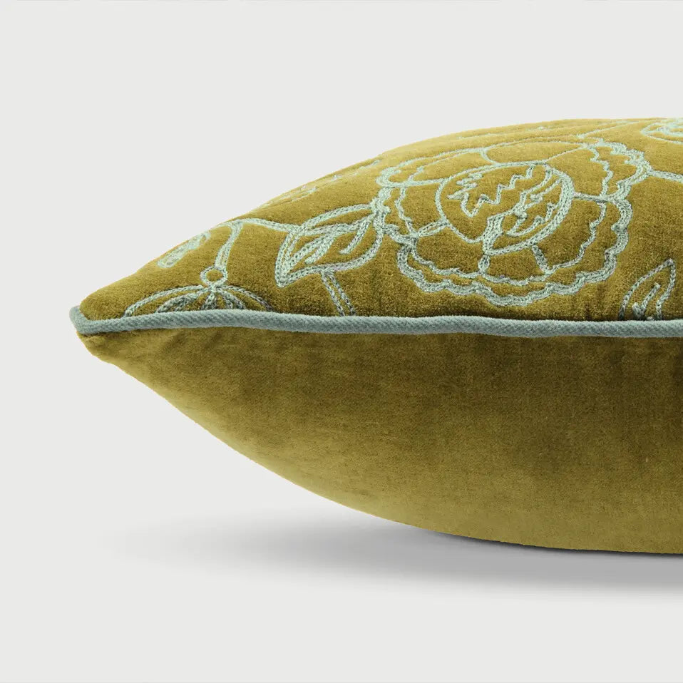 Rosabelle Chintz Olive Lumbar Cushion Cover SanctuaryLiving