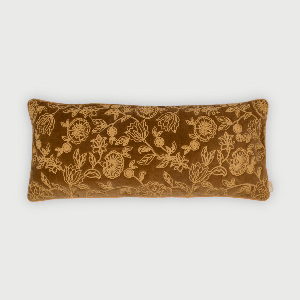 Rosabelle Chintz Tan Brown Lumbar Cushion Cover