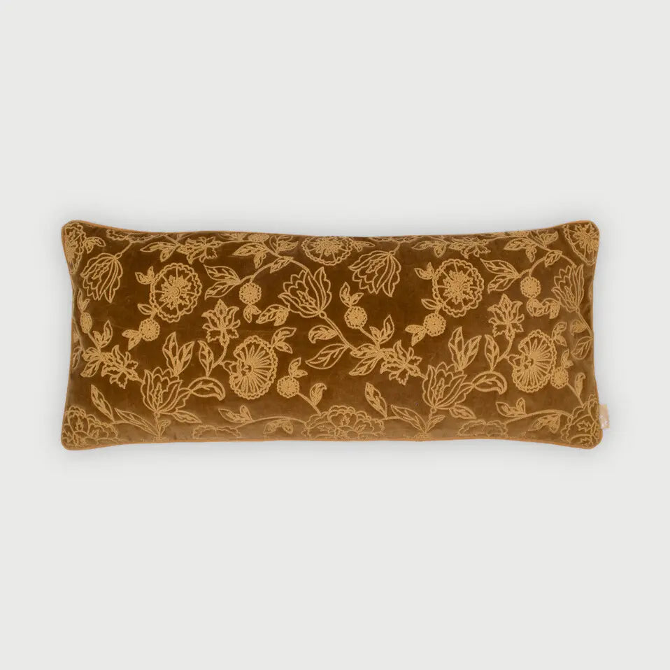 Rosabelle Chintz Tan Brown Lumbar Cushion Cover SanctuaryLiving