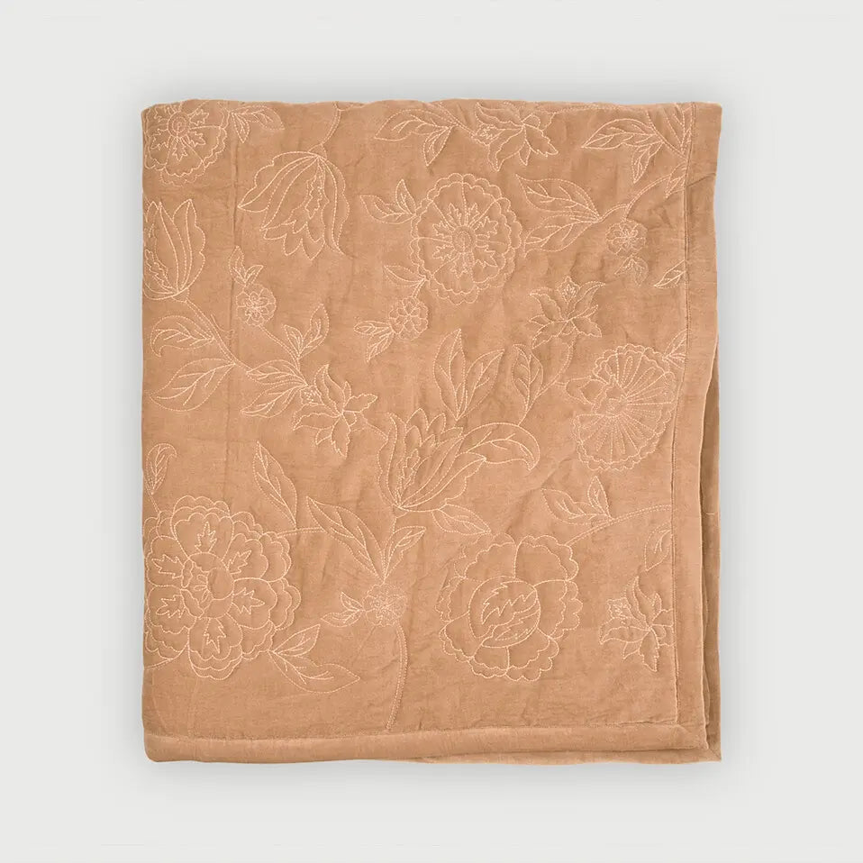 Rosabelle Chintz Spice Velvet Embroidered Quilt SanctuaryLiving