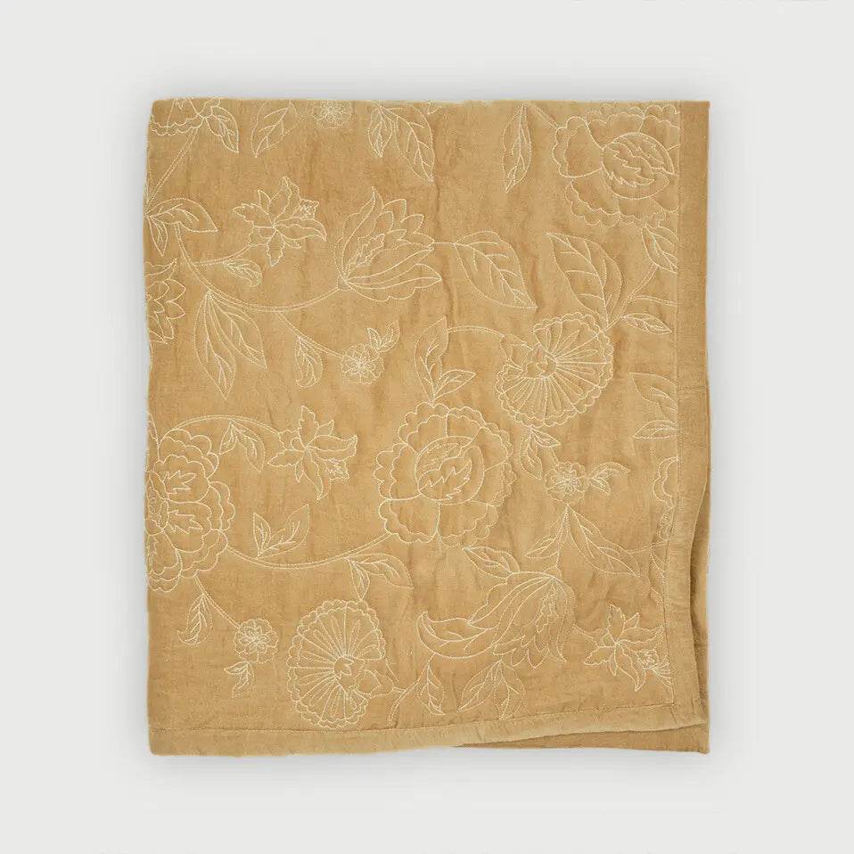 Rosabelle Chintz Sand Velvet Embroidered Quilt SanctuaryLiving