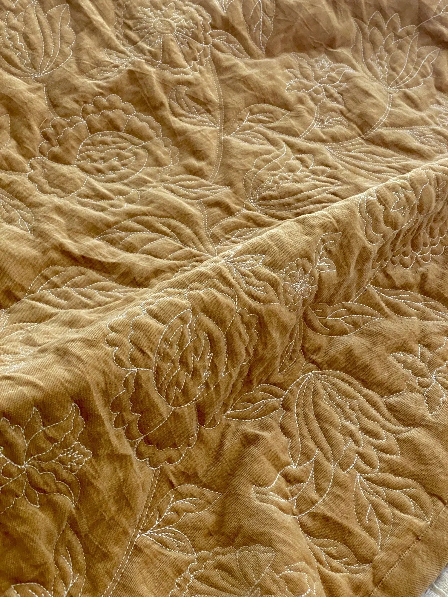 Rosabelle Chintz Sand Velvet Embroidered Quilt SanctuaryLiving