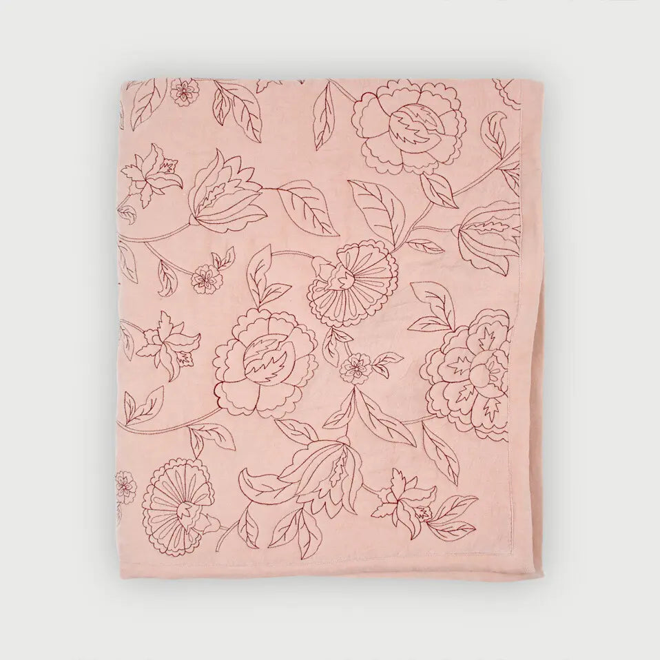 Rosabelle Chintz Soft Pink Velvet Embroidered Quilt SanctuaryLiving