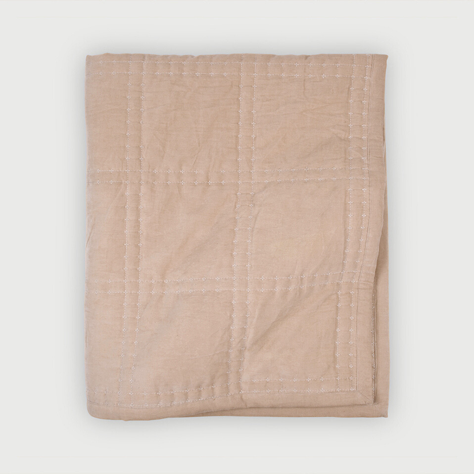 Checker Blush Velvet Embroidered Quilt