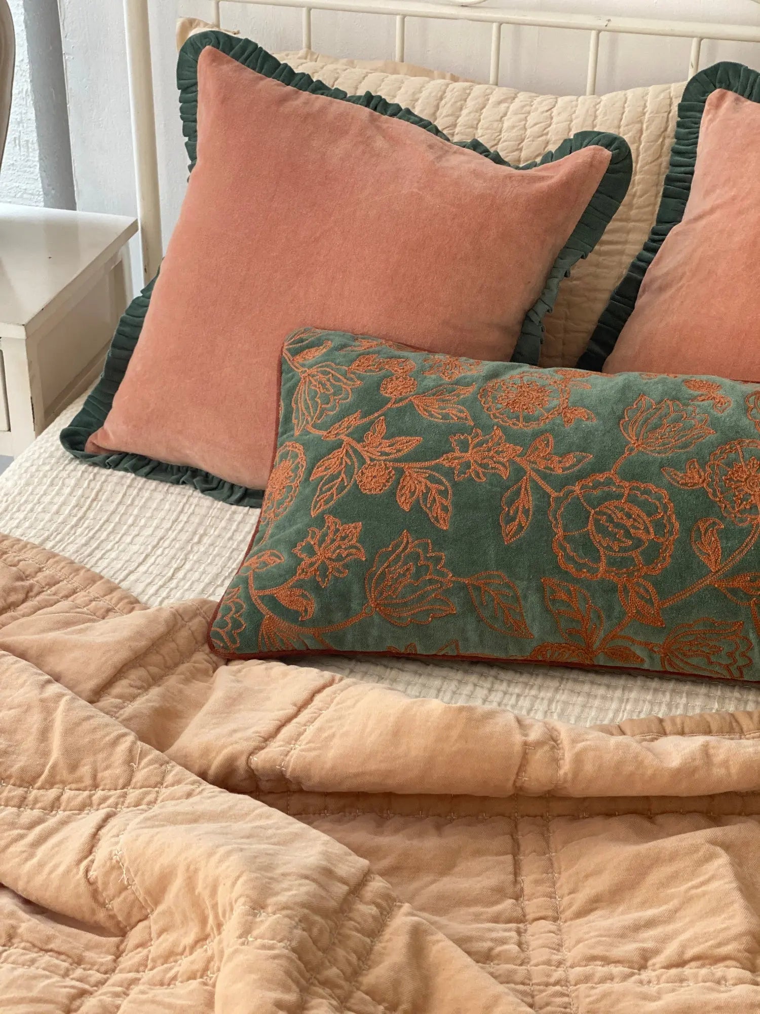 Checker Blush Velvet Embroidered Quilt SanctuaryLiving