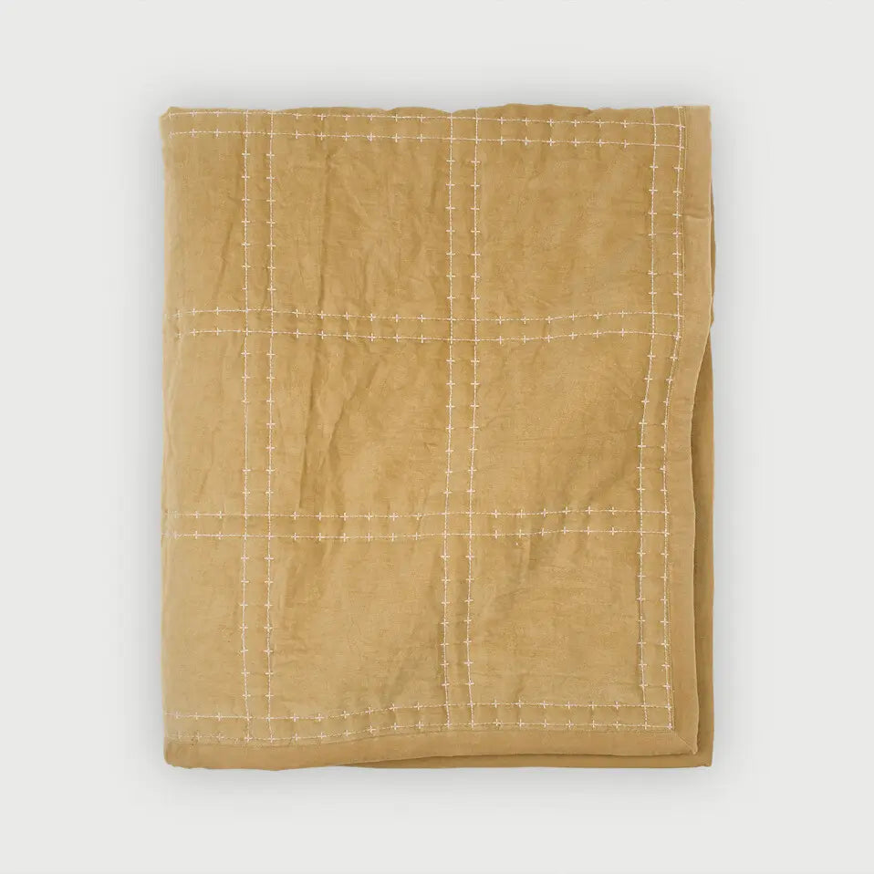 Checker Sand Velvet Embroidered Quilt SanctuaryLiving