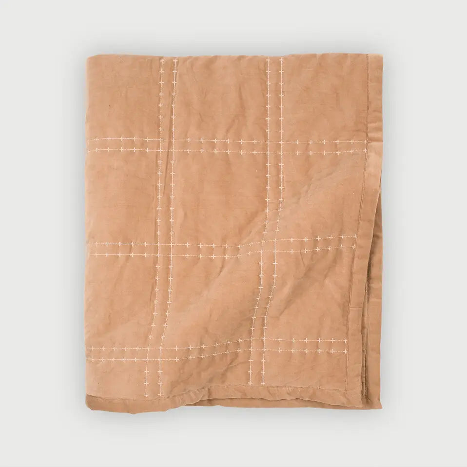 Checker Spice Velvet Embroidered Quilt SanctuaryLiving