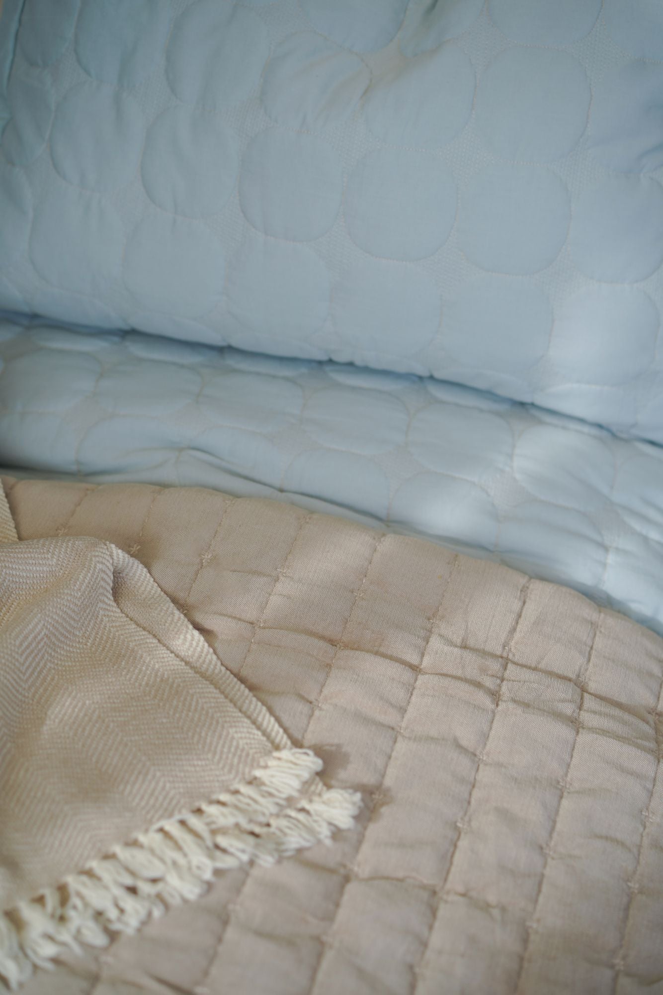 Zen Baby Blue Cotton Quilted Bedding Set