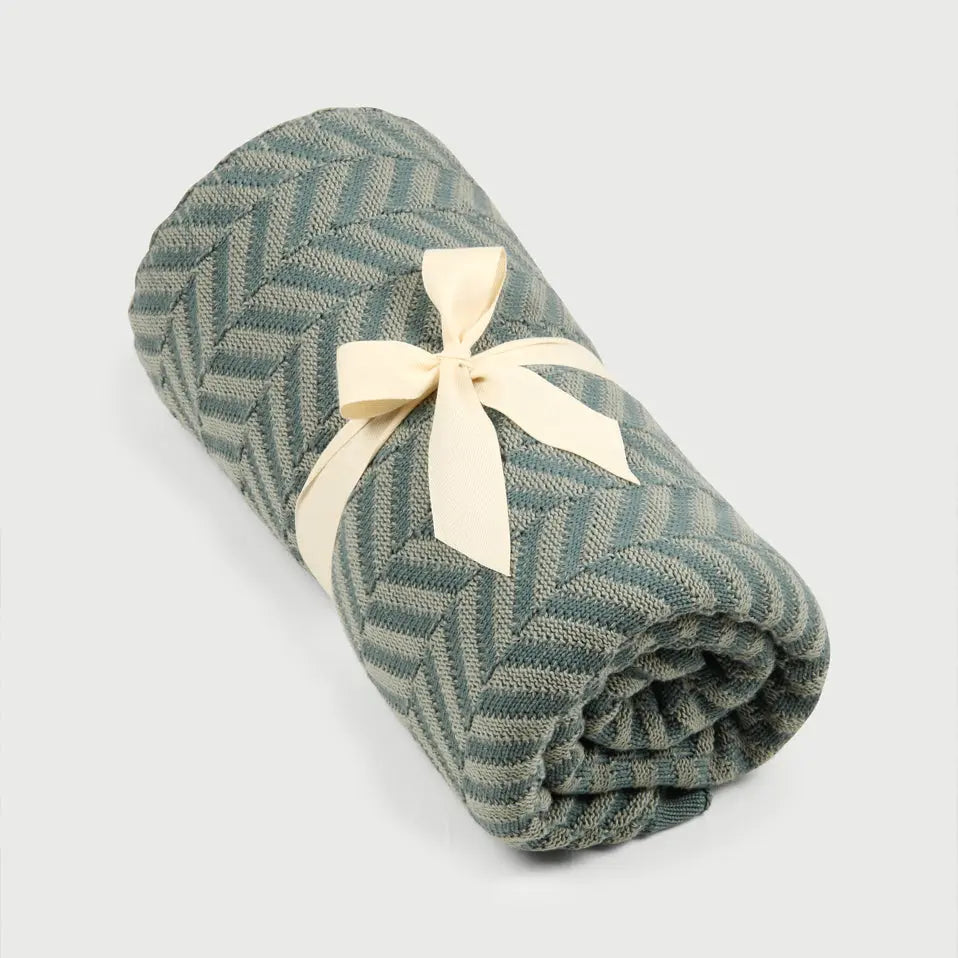 Chevron Duck Egg Cotton Knitted Throw SanctuaryLiving