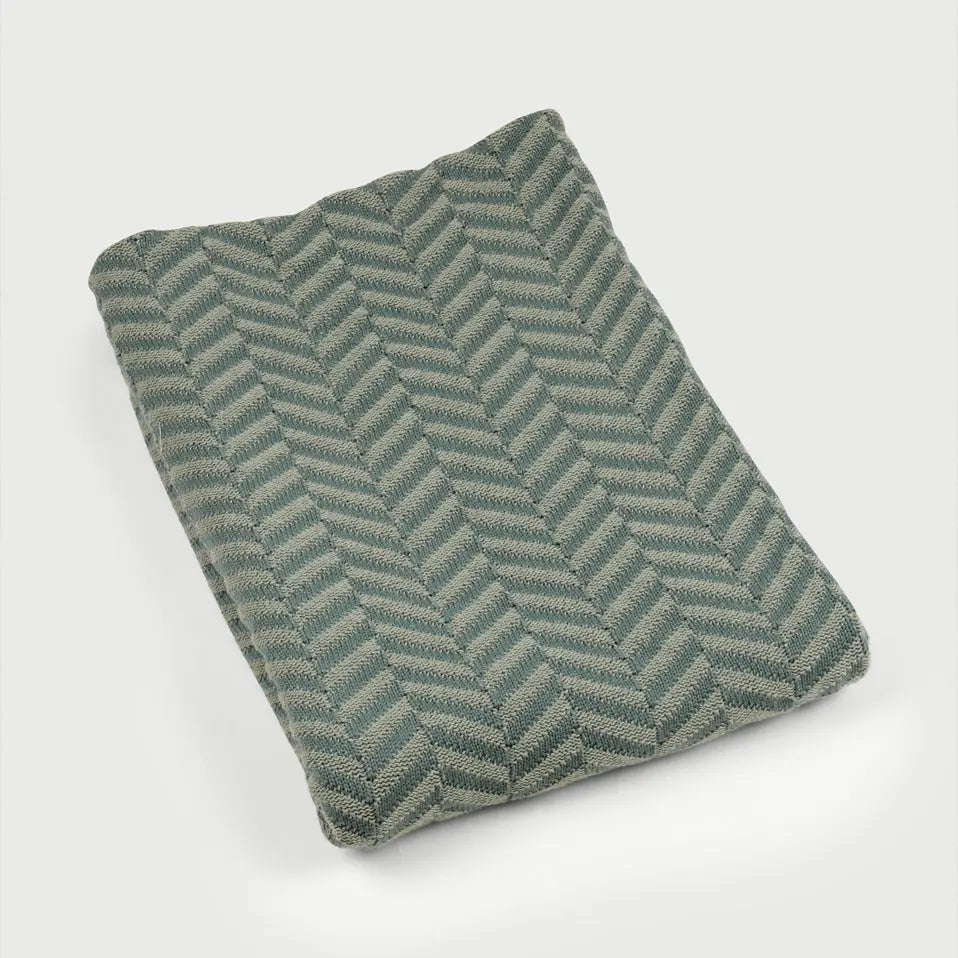Chevron Duck Egg Cotton Knitted Throw SanctuaryLiving