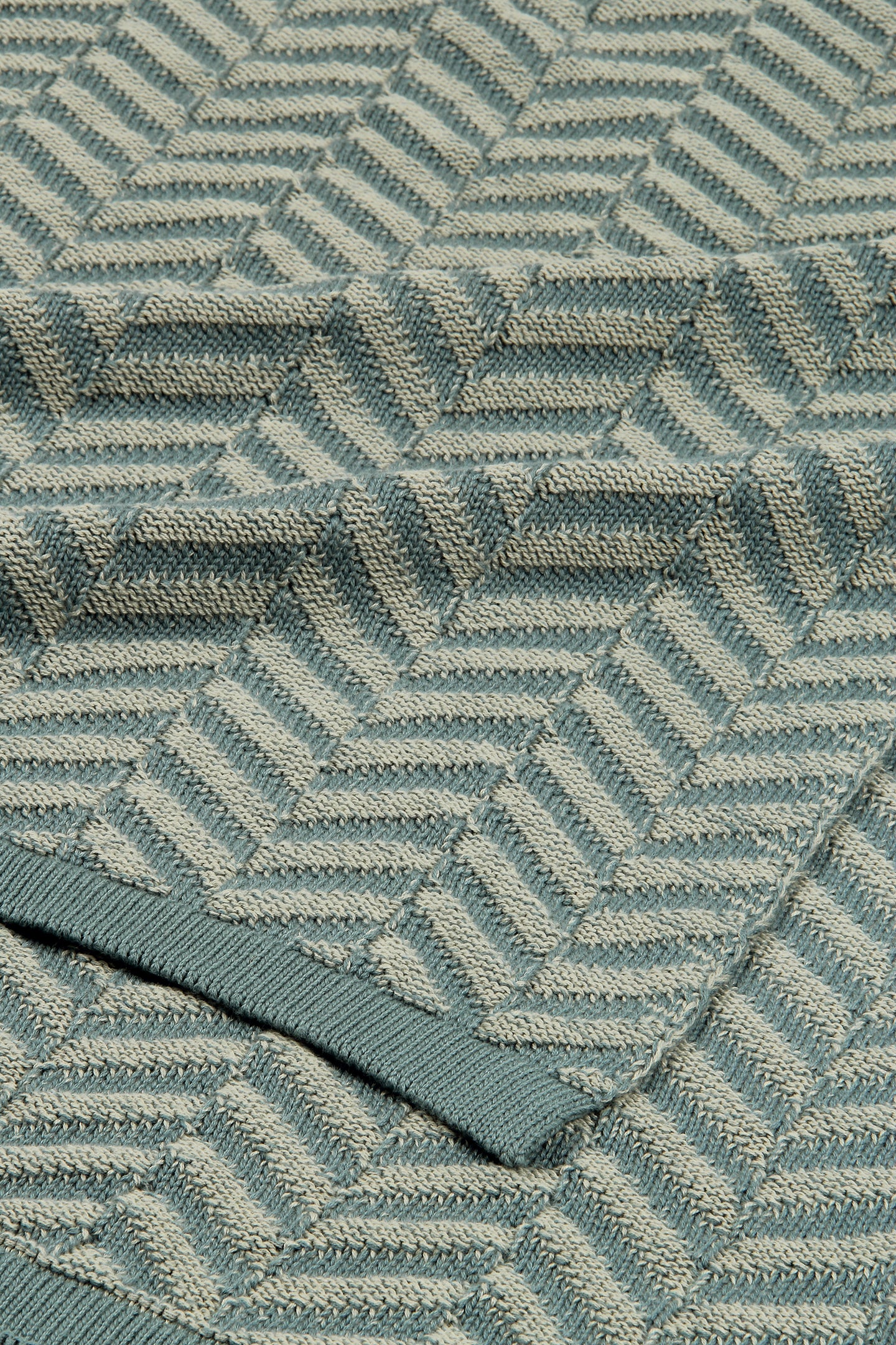 Chevron Duck Egg Cotton Knitted Throw