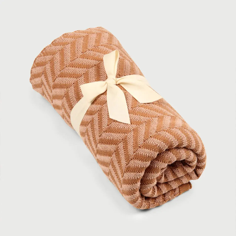 Chevron Brown Cotton Knitted Throw SanctuaryLiving