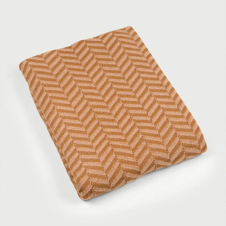 Chevron Brown Cotton Knitted Throw SanctuaryLiving