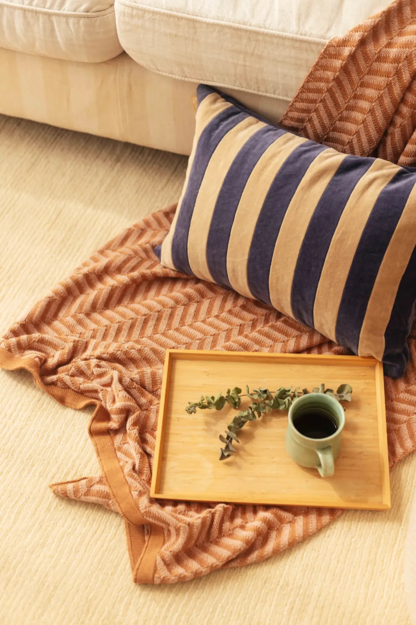 Chevron Brown Cotton Knitted Throw SanctuaryLiving