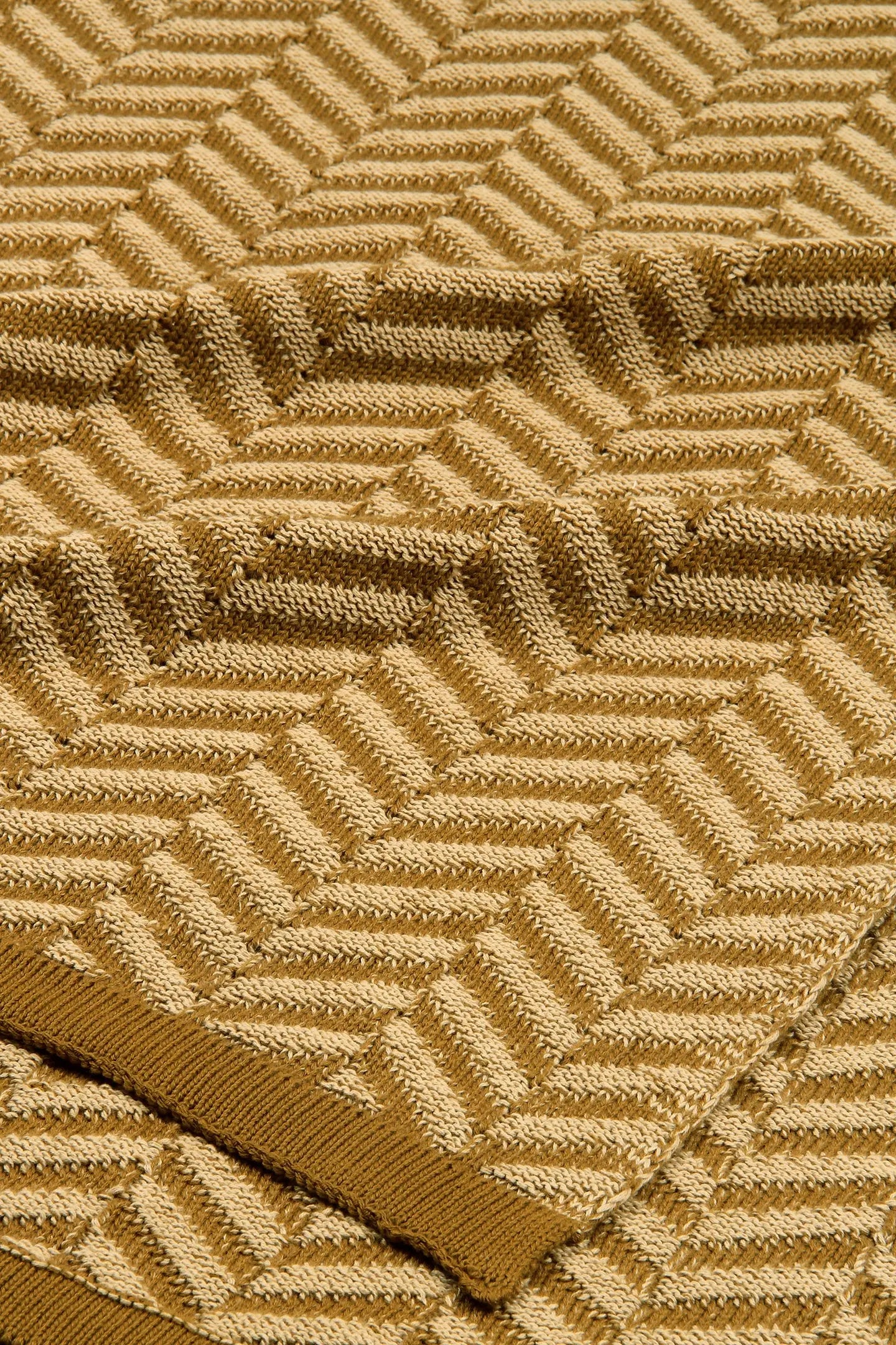 Chevron Ochre Cotton Knitted Throw SanctuaryLiving