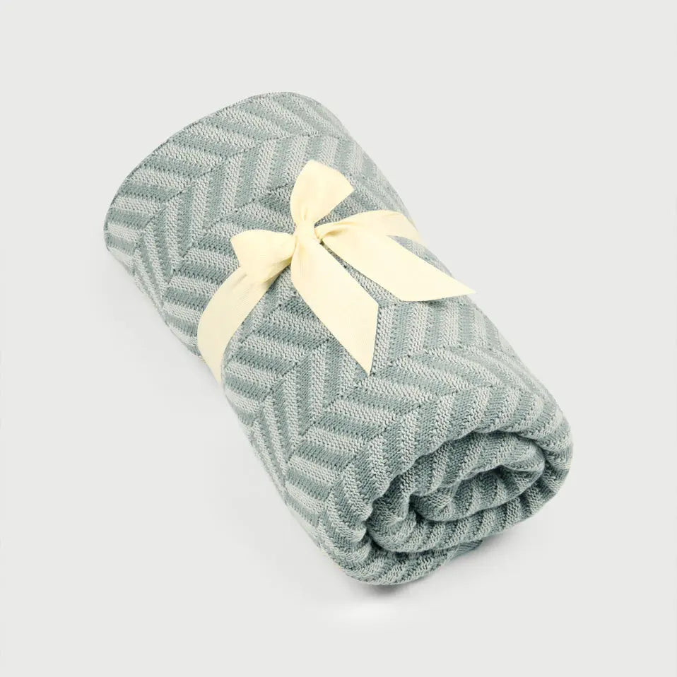 Chevron Sage Cotton Knitted Throw SanctuaryLiving