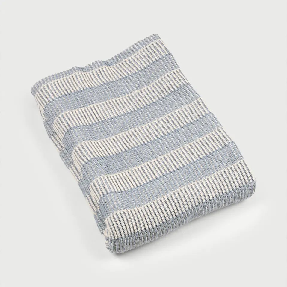 Striped Soft Blue Cotton Knitted Throw SanctuaryLiving