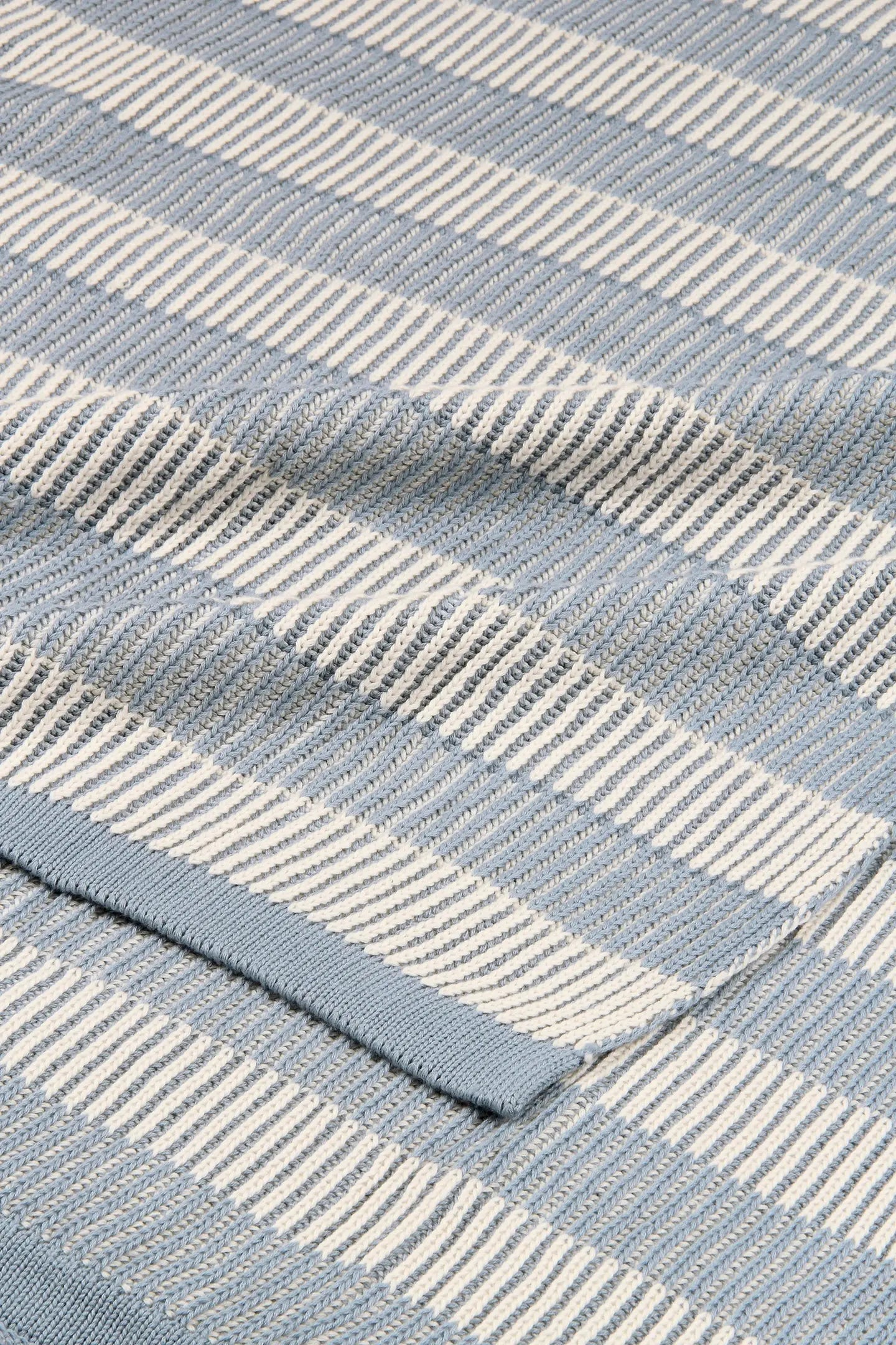 Striped Soft Blue Cotton Knitted Throw SanctuaryLiving