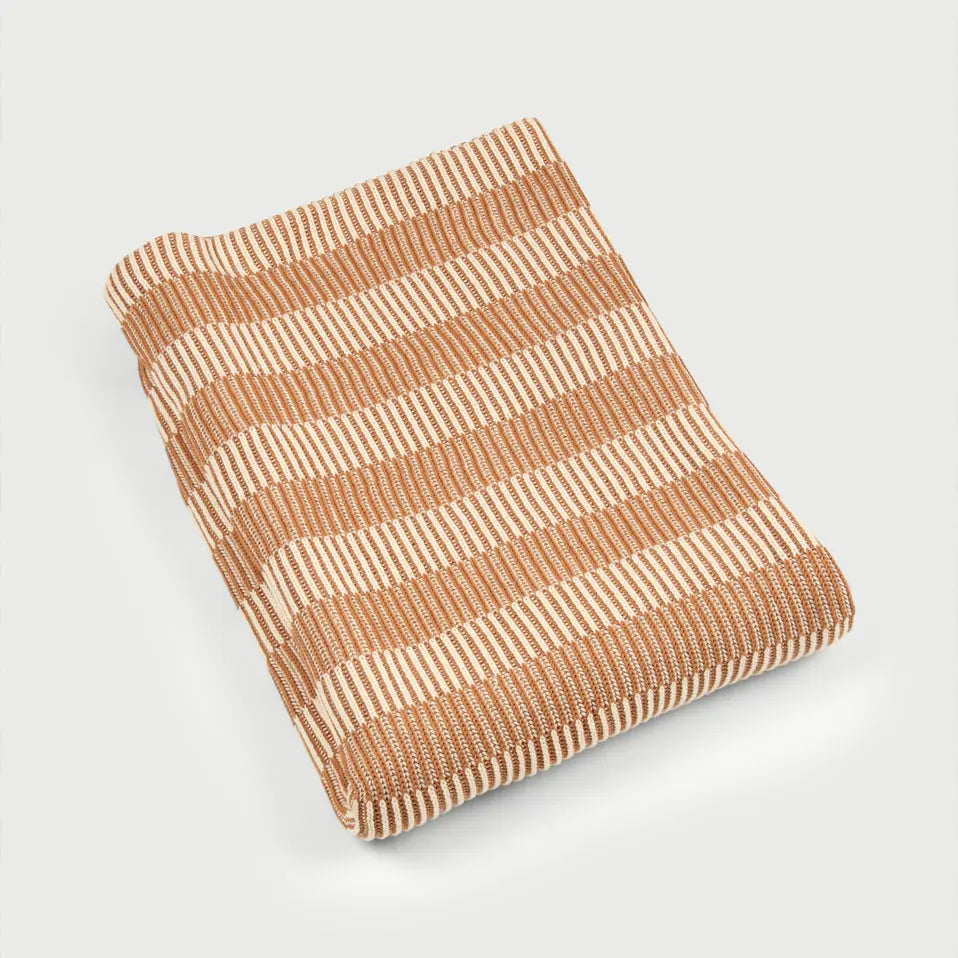 Striped Brown Cotton Knitted Throw SanctuaryLiving