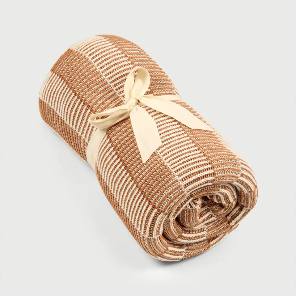 Striped Brown Cotton Knitted Throw SanctuaryLiving