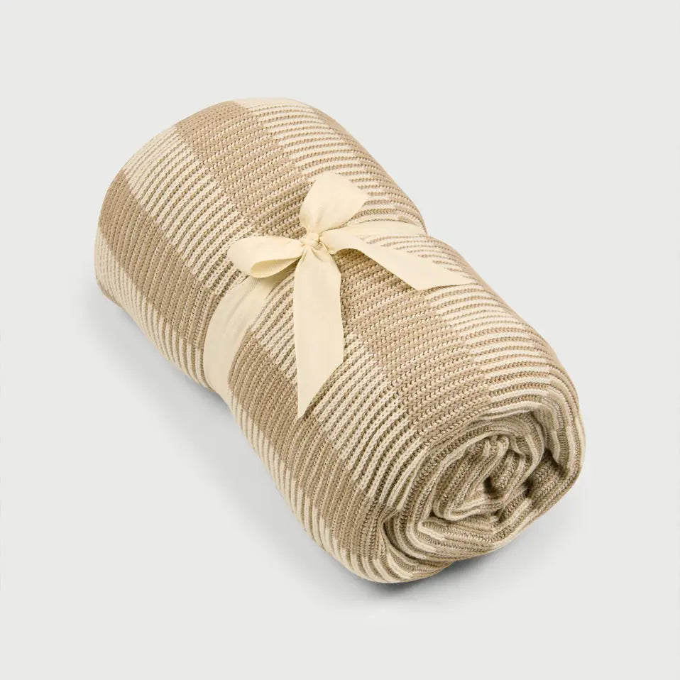 Striped Beige Cotton Knitted Throw SanctuaryLiving