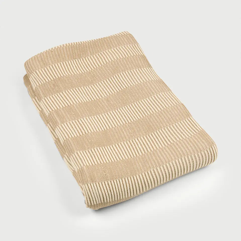 Striped Beige Cotton Knitted Throw SanctuaryLiving