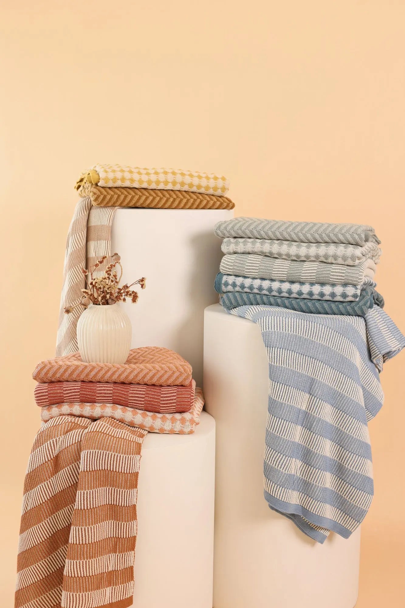 Striped Sage Cotton Knitted Throw SanctuaryLiving