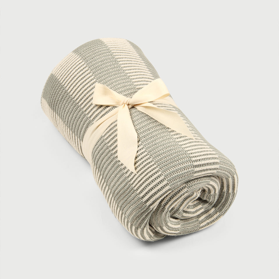 Striped Sage Cotton Knitted Throw