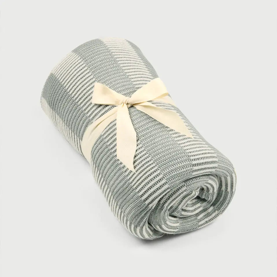 Striped Sage Cotton Knitted Throw SanctuaryLiving