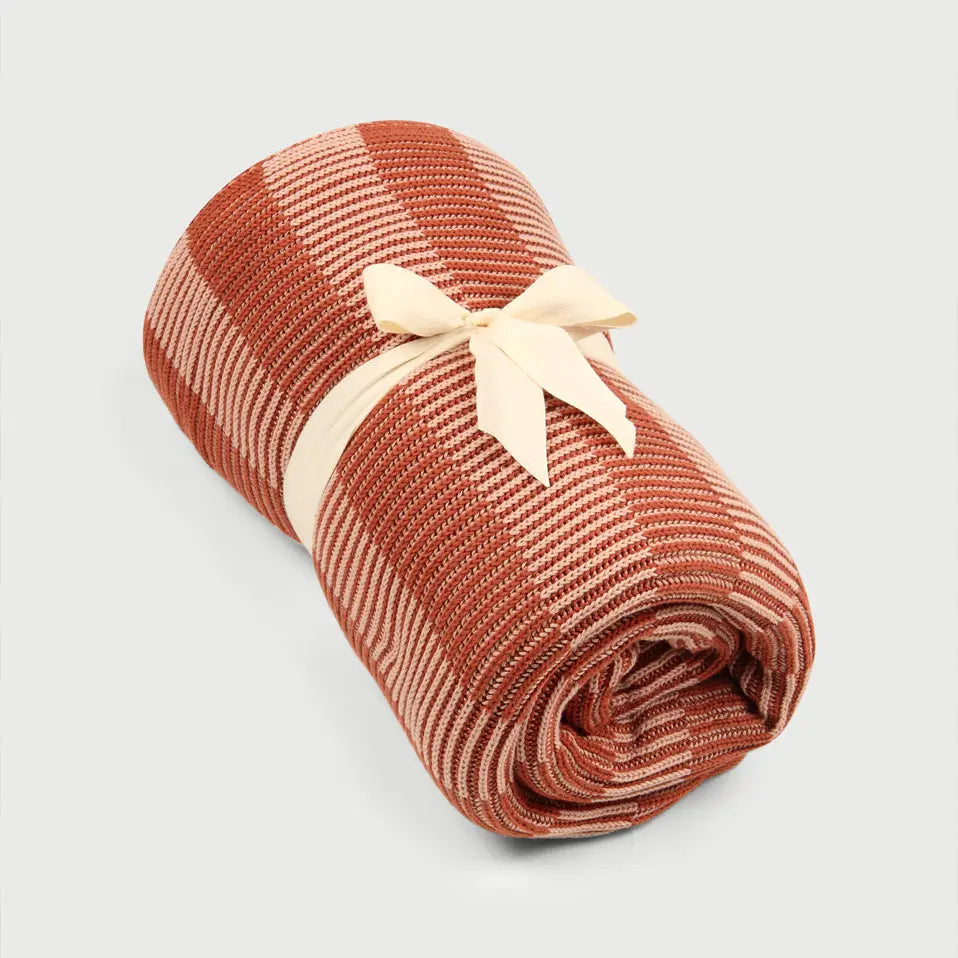 Striped Rhubarb Cotton Knitted Throw SanctuaryLiving