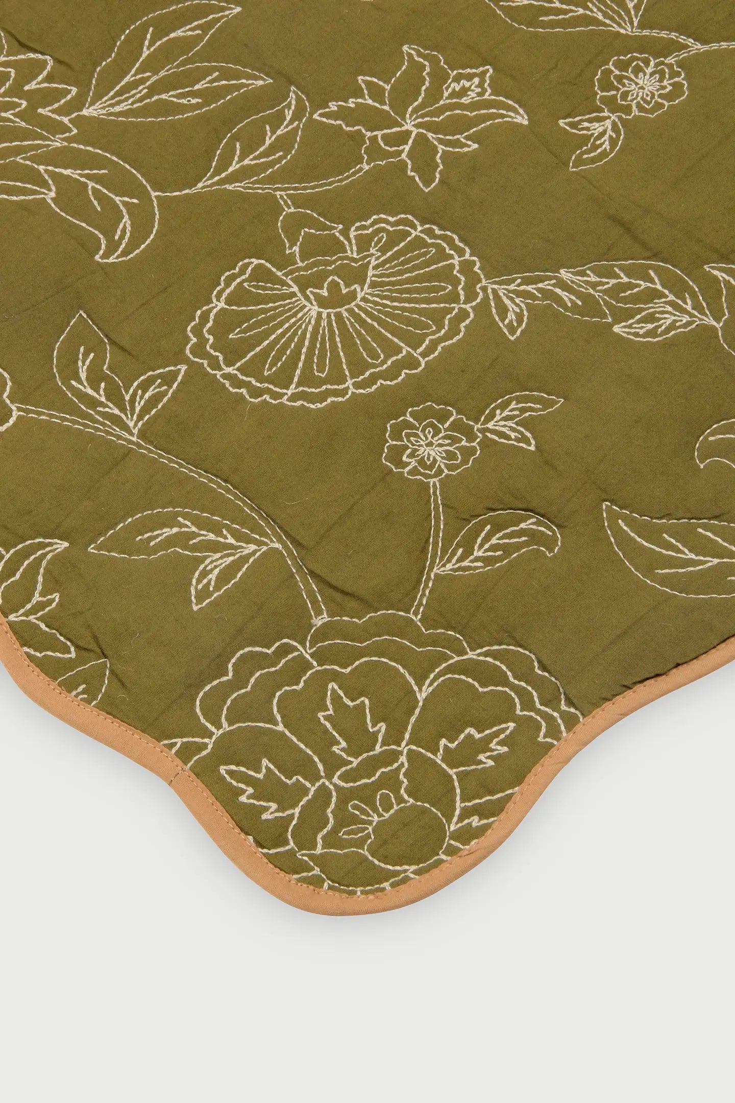 Rosabelle Chintz Olive Scallop Mats-Set of 2 SanctuaryLiving