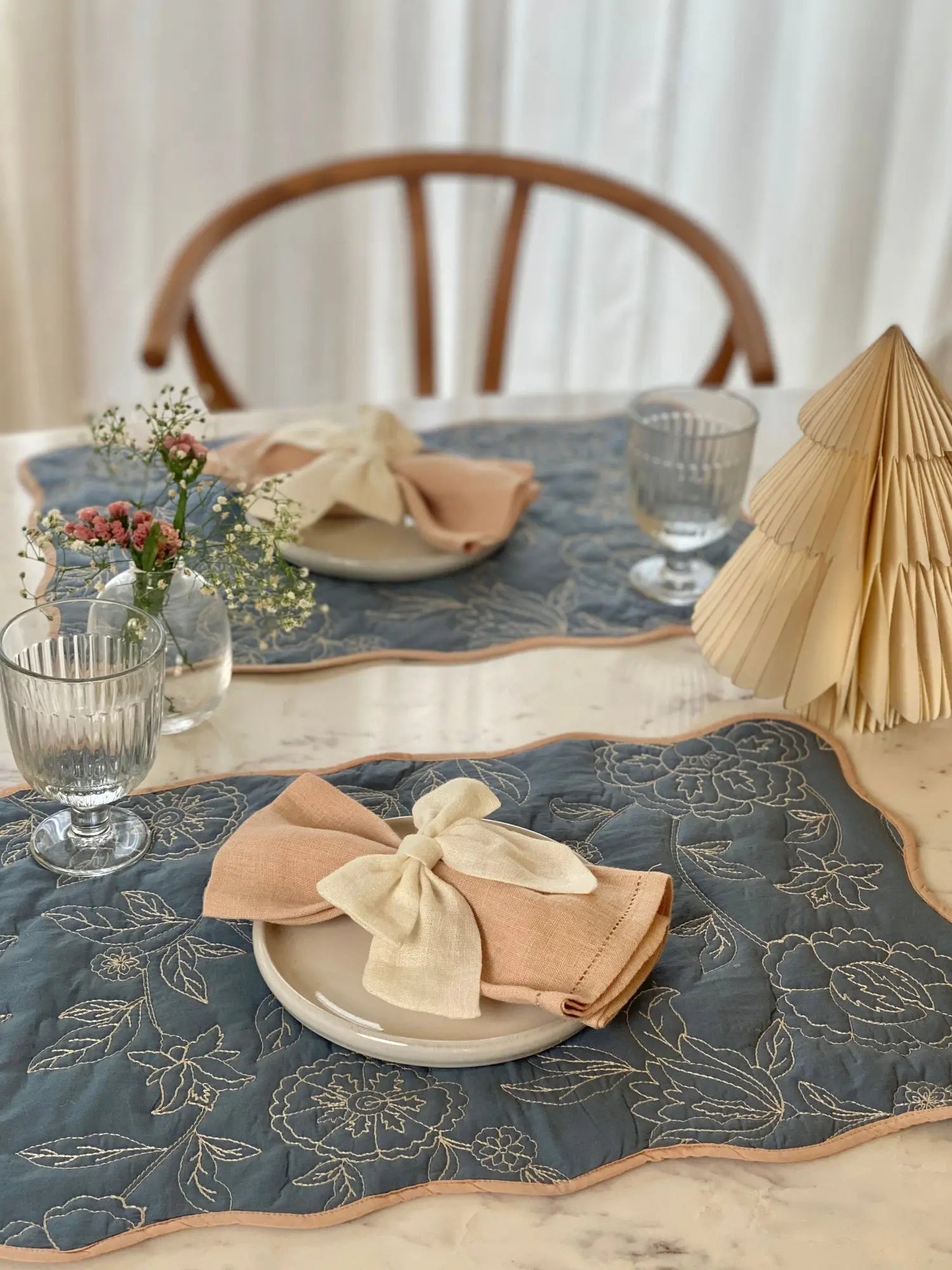 Rosabelle Chintz Azure Scallop Mats-Set of 2 SanctuaryLiving