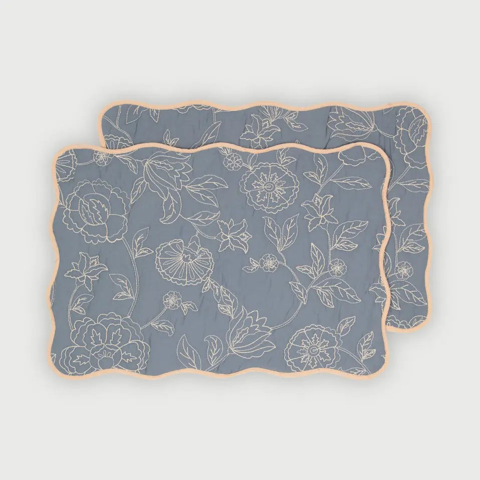 Rosabelle Chintz Azure Scallop Mats-Set of 2 SanctuaryLiving