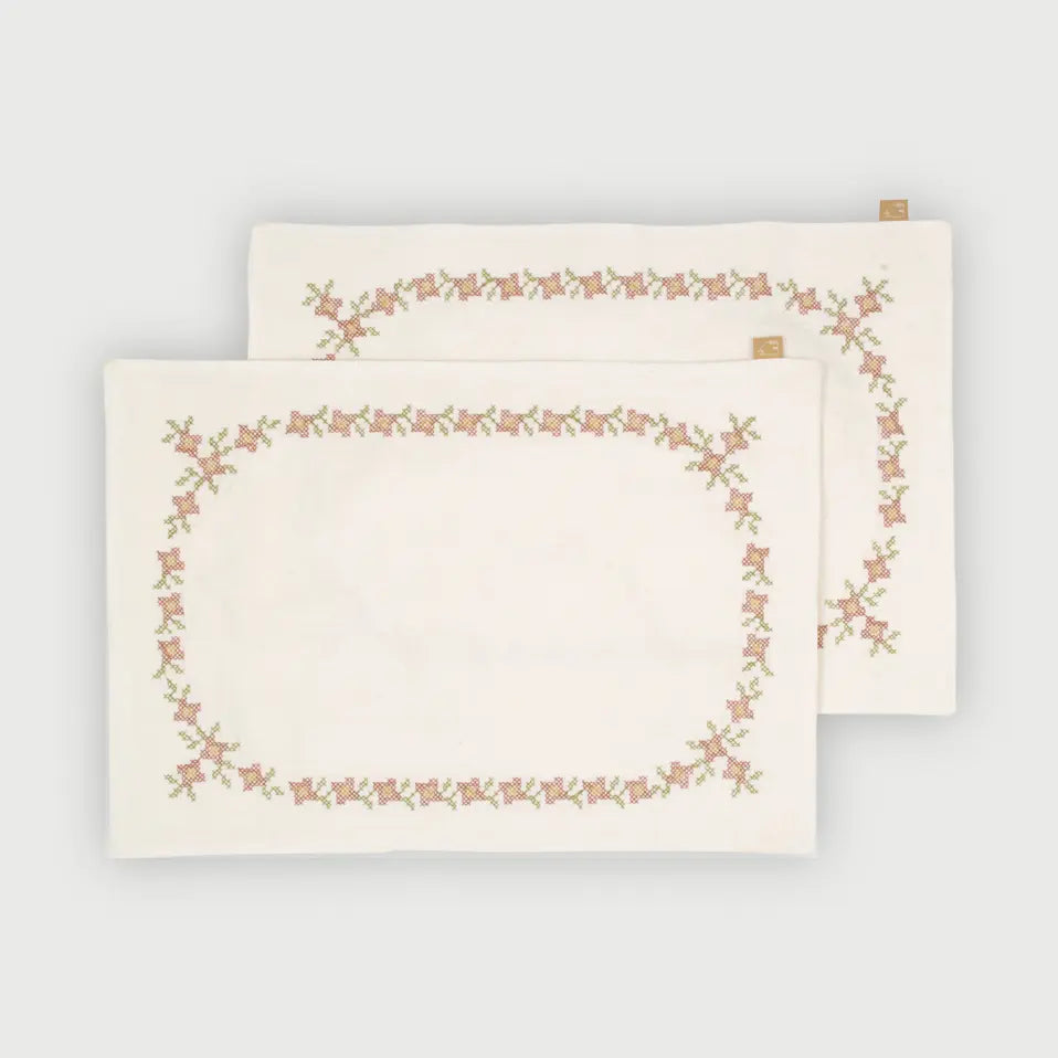 Trellis Raspberry Cross Stitch Table Mats-Set of 2 SanctuaryLiving